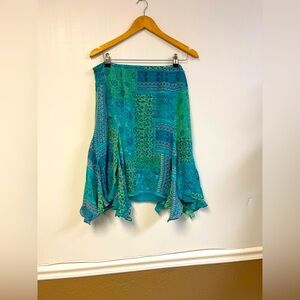 ECI New York Boho Asymmetrical Handkerchief Hem Skirt – 100%‎ Silk – Size 12